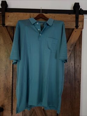 NWT Lands End Men’s XXL Short Sleeve Teal Blue Pocket Polo